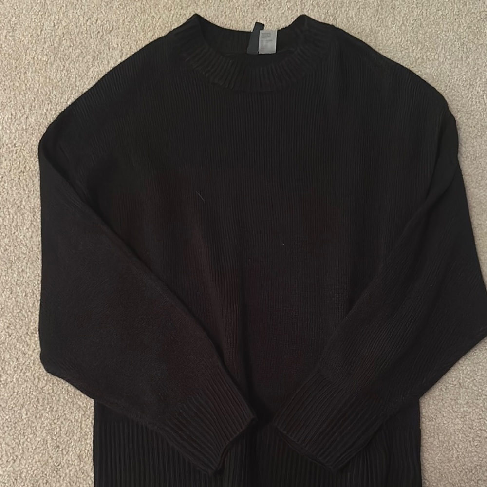 Divided Black Crewneck Sweater with Ribbed Knit